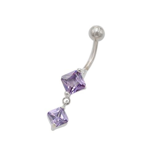 Purple CZ Square Head Dangling Square Belly Rings - TSZjewelry