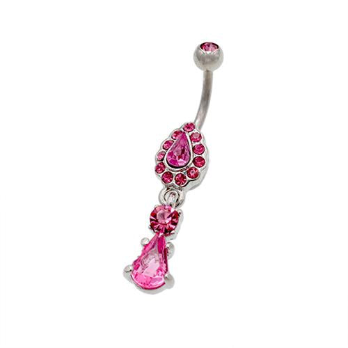 Pink Gem Waterdrop Dangling Belly Rings - TSZjewelry