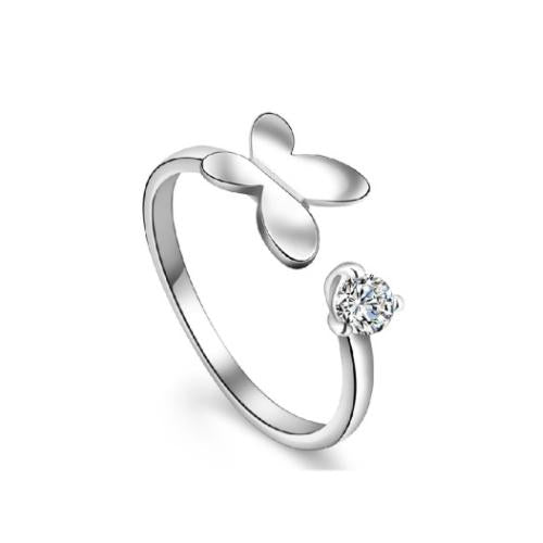 Butterfly and Cubic Zirconia Gemstone Heart Ring - TSZjewelry