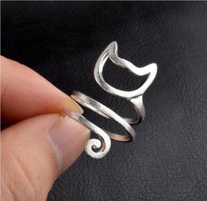 Silver Plated Spiral Cat Fashion Ring