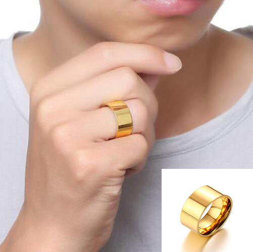 Gold Plated Stainless Steel 10mm Wide Band Rings