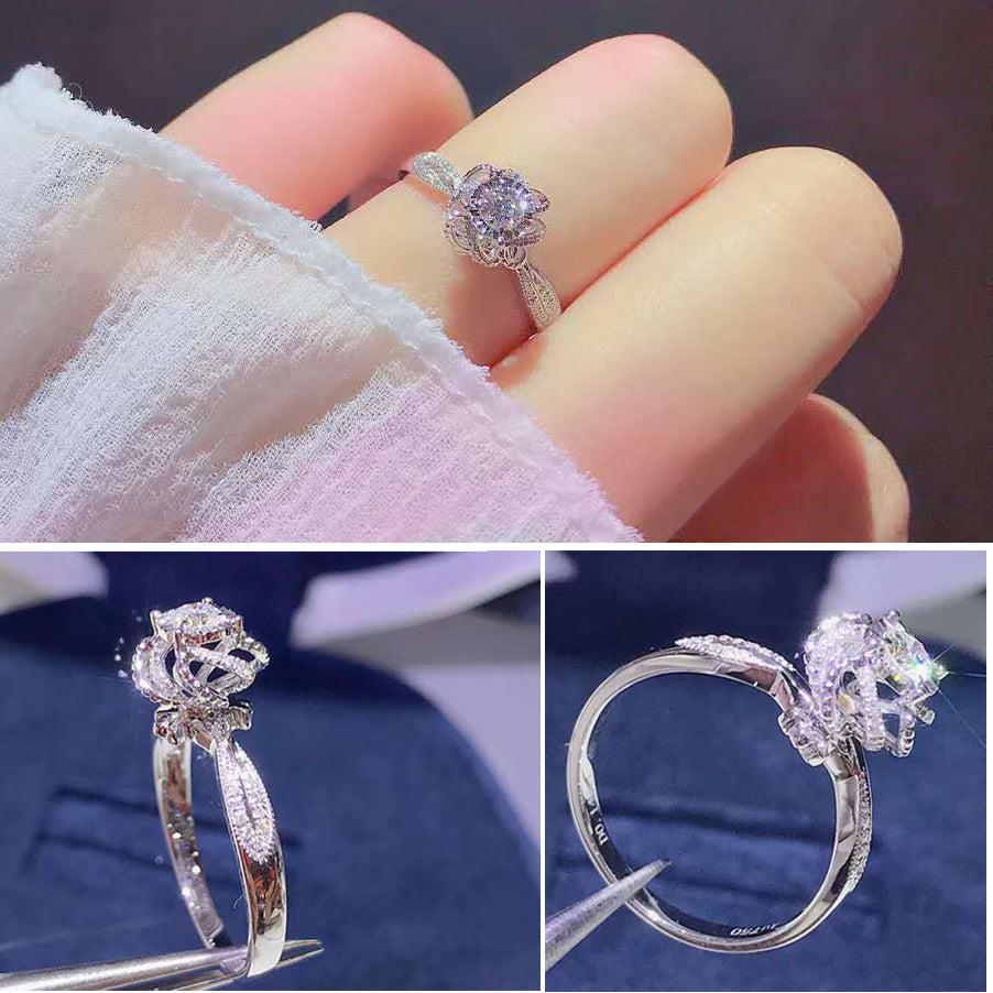 Silver Cubic Zirconia Inlay Floral Design Fashion Ring – TSZjewelry