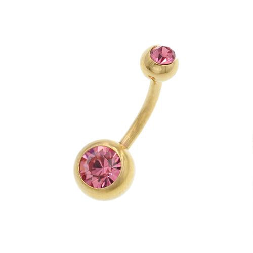 Double Pink CZ Gold Belly Button Rings - TSZjewelry