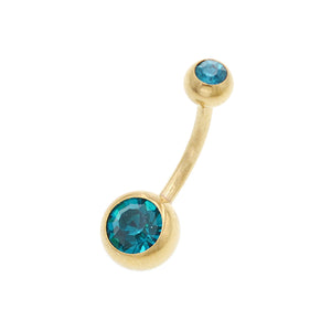 Double Aqua CZ Gold Belly Button Rings - TSZjewelry