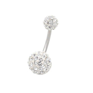 Double White Crystal Ball Classic Belly Rings - TSZjewelry