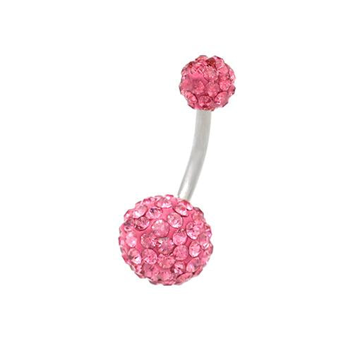 Double Pink Crystal Ball Classic Belly Rings - TSZjewelry