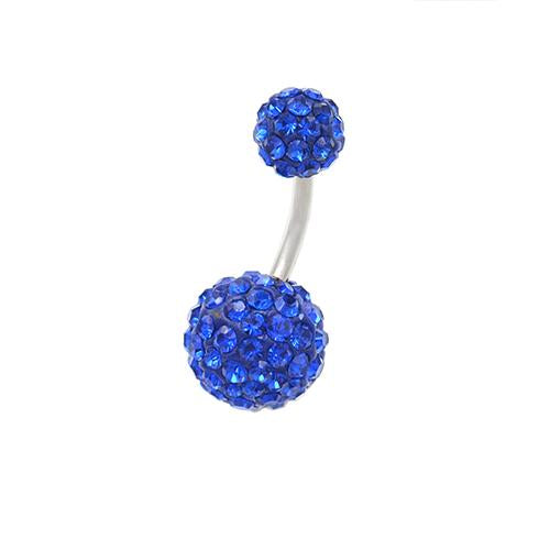 Double Blue Crystal Ball Classic Belly Rings - TSZjewelry