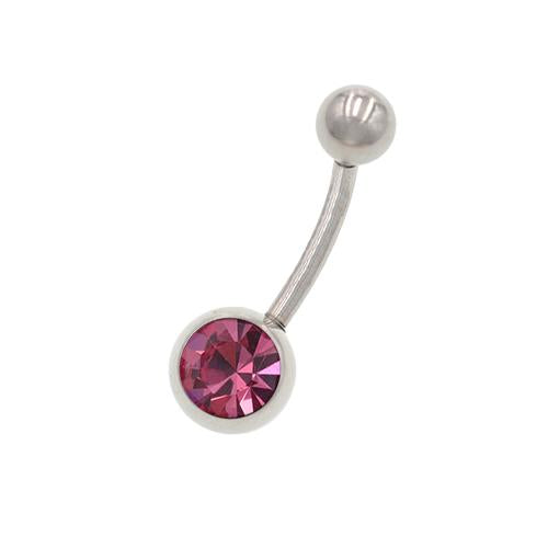 Pink Crystal Stainless Steel Classic Belly Rings - TSZjewelry