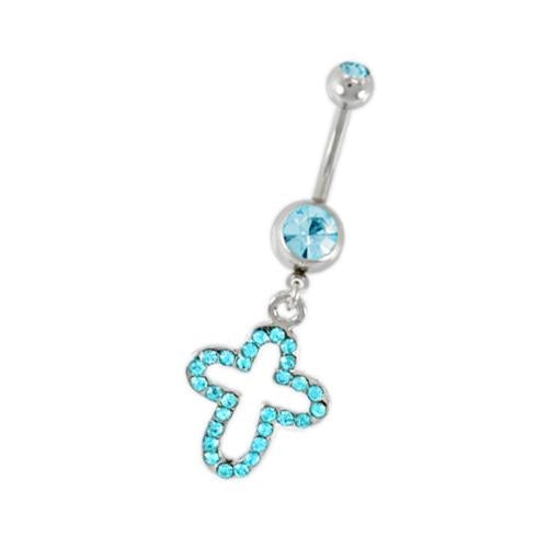 Aqua Cross Belly Button Rings - TSZjewelry