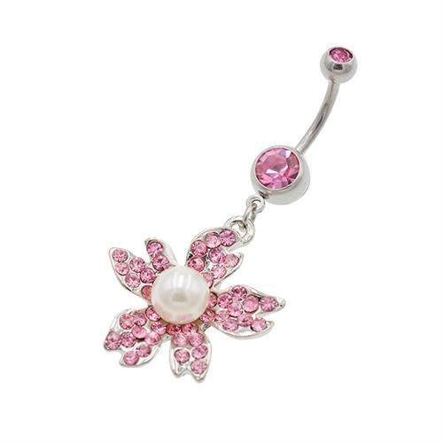 Pink Pearl Sunflower Belly Button Rings - TSZjewelry