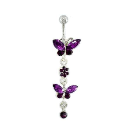 Purple Twins Butterfly Belly Button Rings - TSZjewelry