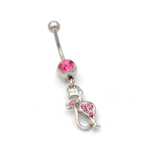 Pink Cartoon Cat Belly Button Rings - TSZjewelry