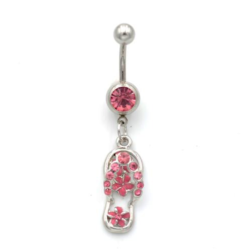 Pink Gem Slippers Belly Button Rings - TSZjewelry