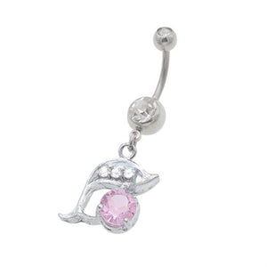 Pink Gem Dolphin Dangling Belly Button Rings - TSZjewelry