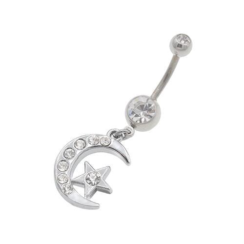 Silver Star Moon Belly Button Rings - TSZjewelry