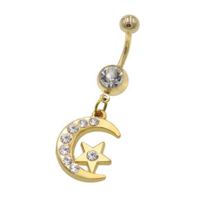 Gold Star Moon Belly Button Rings - TSZjewelry