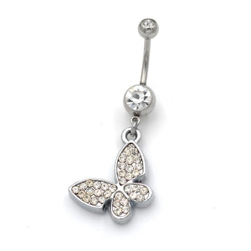 Dangling Clear Gem Butterfly Belly Button Rings - TSZjewelry