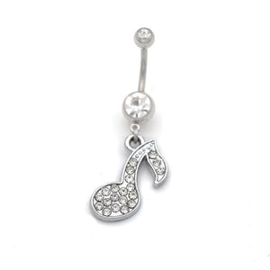 Clear Gem Eighth Musical Note Belly Button Rings - TSZjewelry
