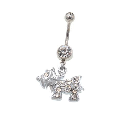 Clear Gem Puppy Dog Dangling Belly Button Rings - TSZjewelry