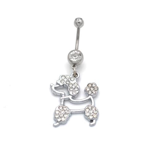 Clear Gem Hollow Puppy Dog Belly Rings - TSZjewelry