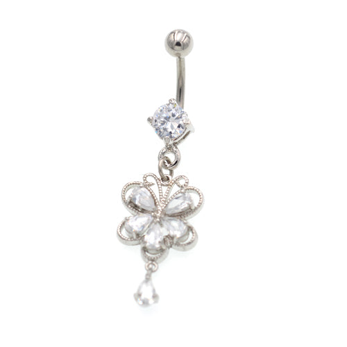 Clear Gem Butterfly Dangling Belly Button Rings - TSZjewelry