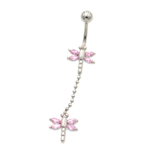 Pink Twin Linked Dragonfly Belly Button Rings - TSZjewelry