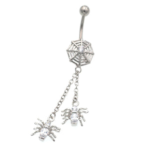 Crystal Twin Spider With Cobweb Belly Button Rings - TSZjewelry