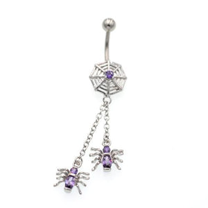 Purple Twin Spider With Cobweb Belly Rings - TSZjewelry