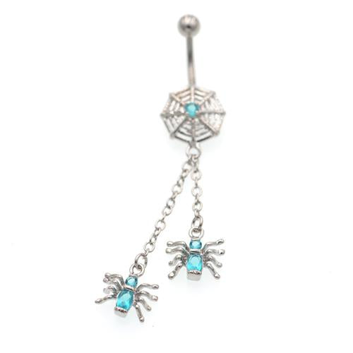 Aqua Twin Spider With Cobweb Belly Button Rings - TSZjewelry