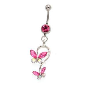 Pink Gem Twin Butterfly Belly Button Rings - TSZjewelry