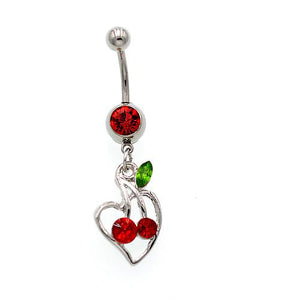 Red Gem Cheery Heart Belly Button Rings - TSZjewelry
