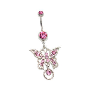 Pink Gem Tailed Butterfly Belly Rings - TSZjewelry