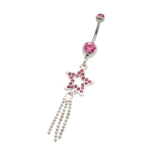 Pink Gem Dangling Star Belly Button Rings - TSZjewelry