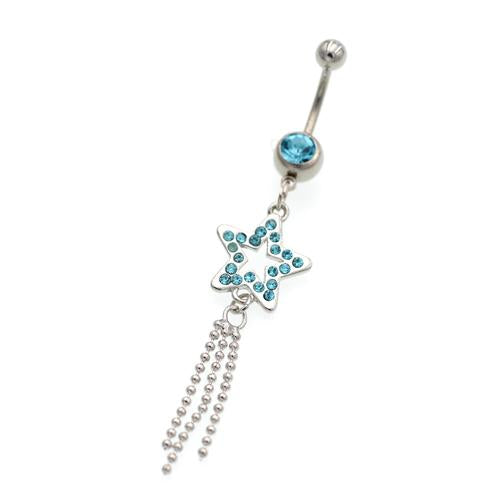 Aqua Gem Dangling Star Belly Button Rings - TSZjewelry
