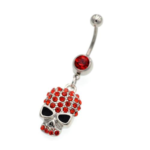 Red Gem Sunglass Skull Belly Button Rings - TSZjewelry