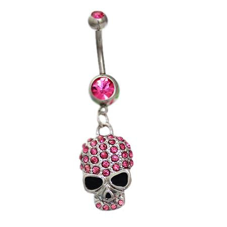 Pink Gem Sunglass Skull Belly Button Rings - TSZjewelry