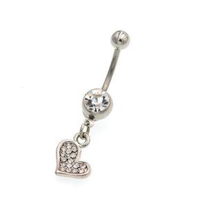 Clear Gem Paved Heart Belly Button Rings - TSZjewelry