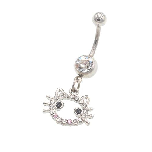 Cat Face Dangling Belly Button Rings - TSZjewelry