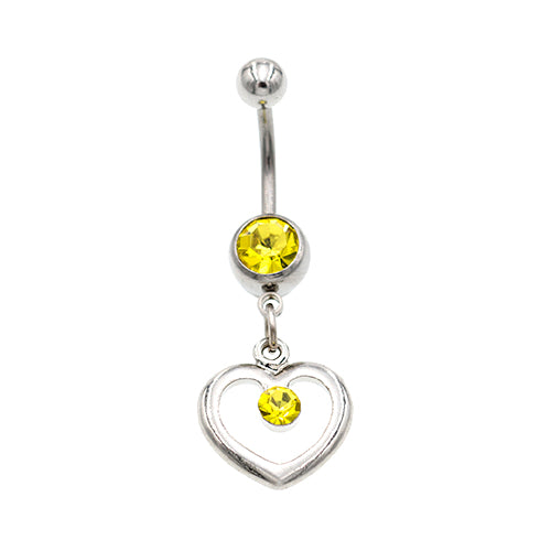 Yellow Gem Hollow Heart Belly Button Rings - TSZjewelry