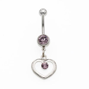 Purple Gem Hollow Heart Belly Button Rings - TSZjewelry
