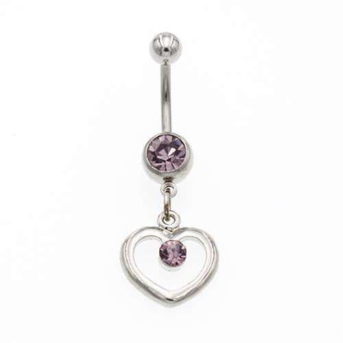 Purple Gem Hollow Heart Belly Button Rings - TSZjewelry