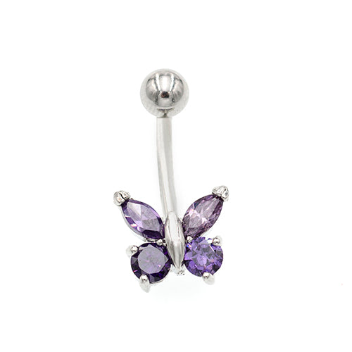 Purple Gem Non Dangling Butterfly Belly Rings - TSZjewelry