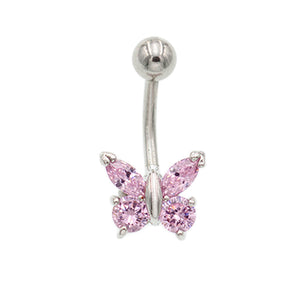 Pink Gem Non Dangling Butterfly Belly Rings - TSZjewelry