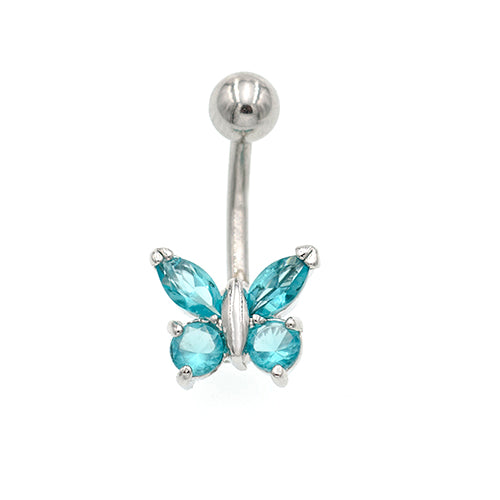 Aqua Gem Non Dangling Butterfly Belly Rings - TSZjewelry