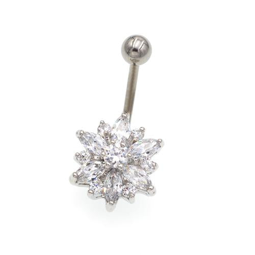 Clear Gem Non Dangling Sunflower Belly Rings - TSZjewelry