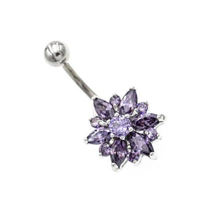 Purple Gem Non Dangling Sunflower Belly Rings - TSZjewelry