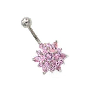 Pink Gem Non Dangling Sunflower Belly Rings - TSZjewelry