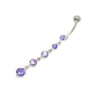 Purple Gem Cz Descending Drop Dangling Belly Rings - TSZjewelry