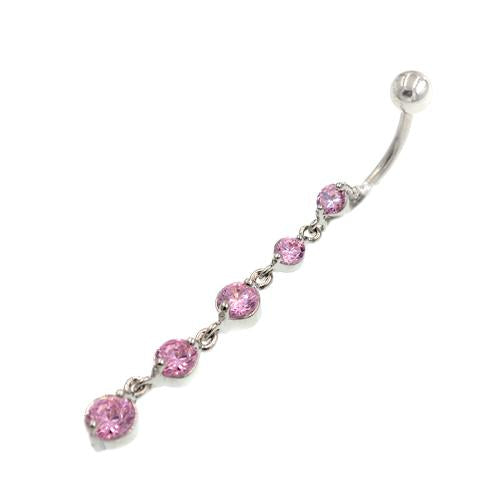 Pink Gem Cz Descending Drop Dangling Belly Rings - TSZjewelry