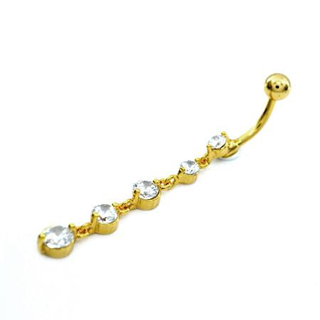 Clear Gem Cz Gold Descending Drop Dangling Belly Rings - TSZjewelry